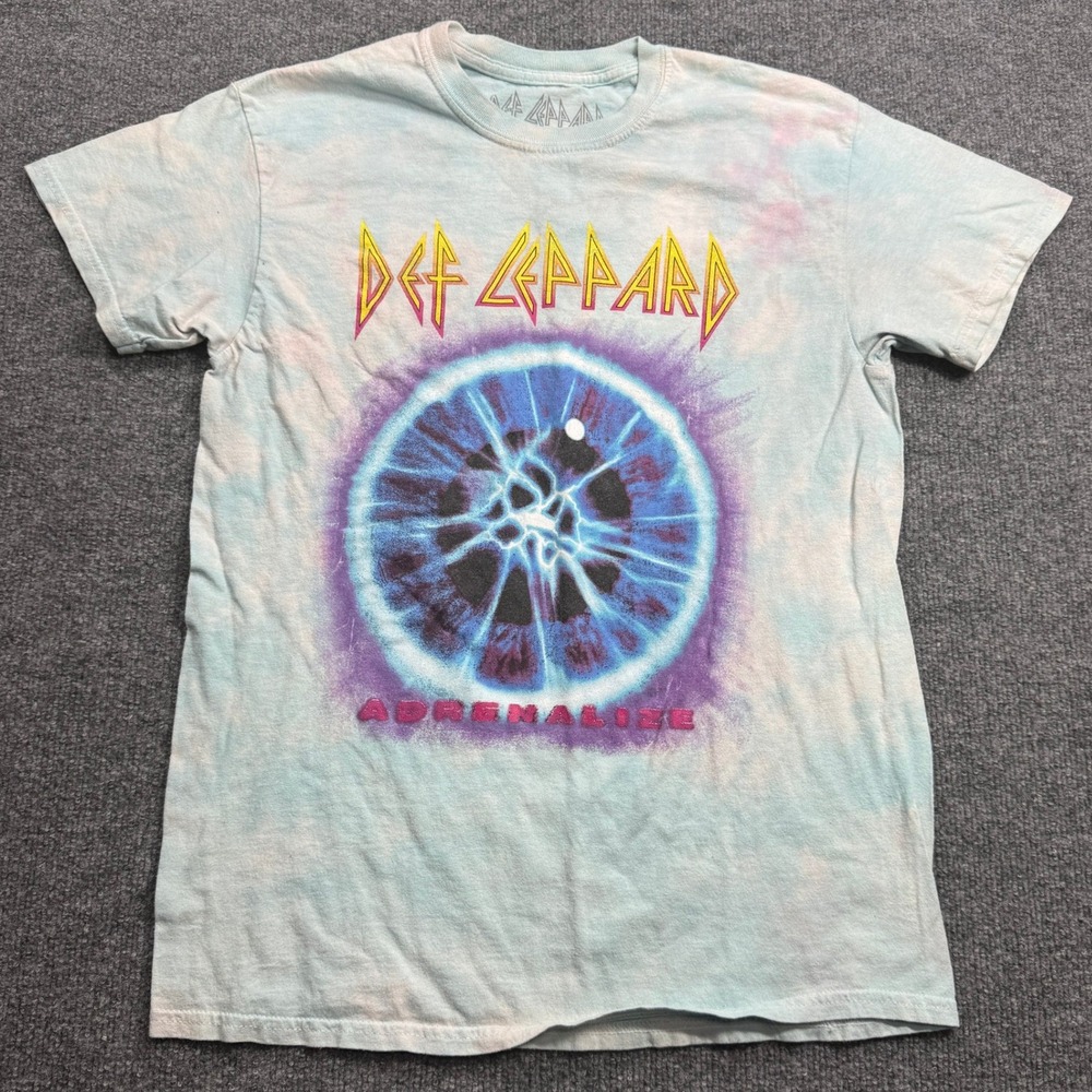 Def‎ Leppard T Shirt Mens M Blue Tie Dye Adrenalize Graphic Rock Band Concert